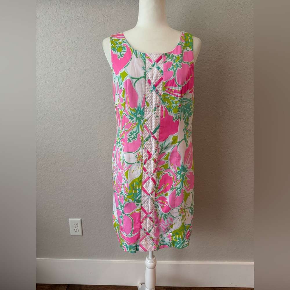 Lilly‎ Pulitzer Cathy Dress Don't Give A Cluck Shift Flamingo Women's Size 8 D